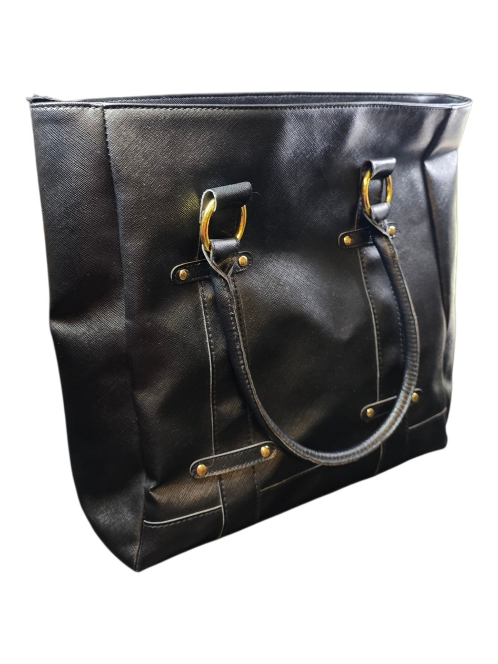 Estee Lauder Black Saffiano Vegan Leather Tote Bag Structured Shoulder Bag GWP